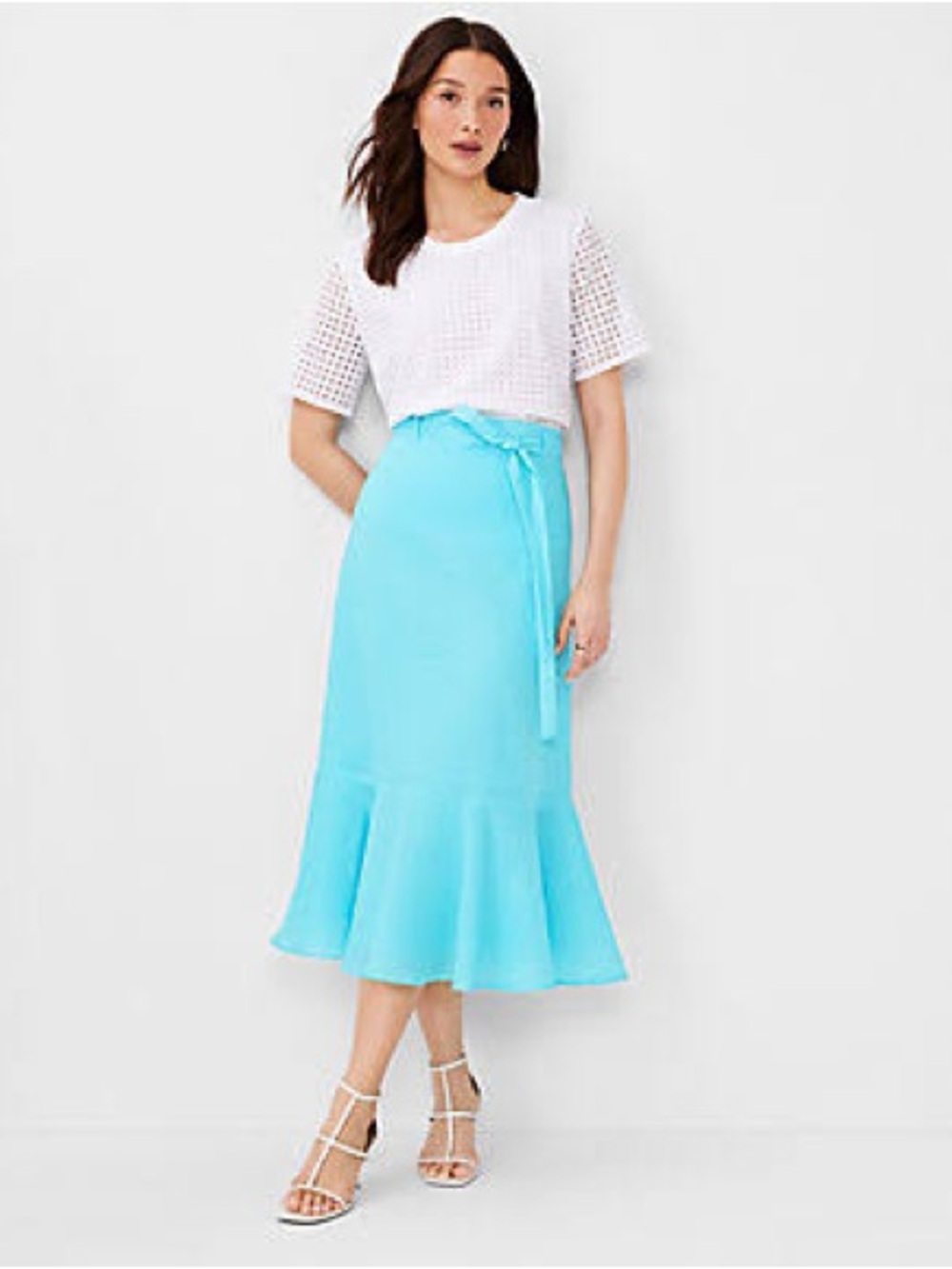 NWT Ann Taylor Aqua Tie-Waist Flared Midi Skirt Sz 2P